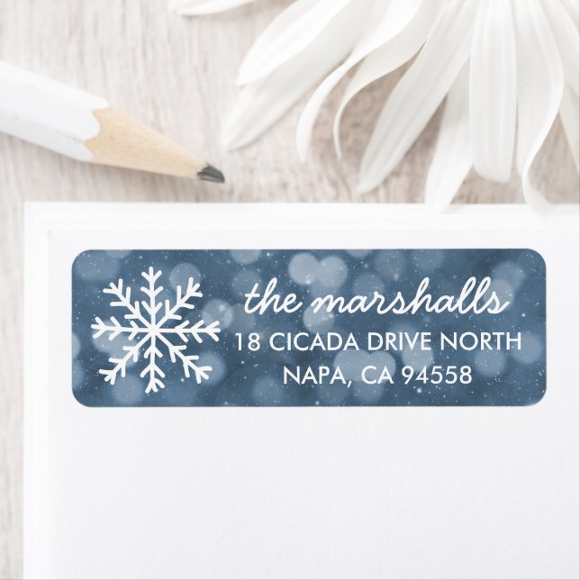 Snowy Winter Night Bokeh Helgdag Returadress Etikett (Insitu)