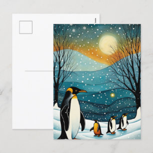 Snowy Winter Night Penguin-Helgdagar Helg Vykort