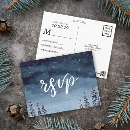 Snowy Winter Night Watercolor Navy Blue | OSA Vykort
