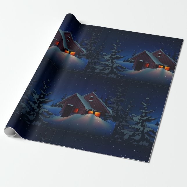 Snowy Winter Night Wrapping Papper Presentpapper (Utrullad)