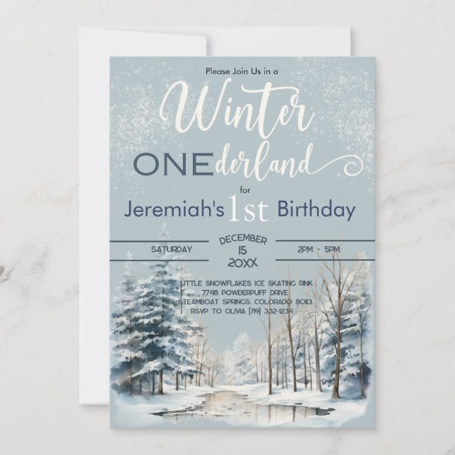 Snowy Winter ONEderland 1st Birthday Boy Inbjudningar (Framsida)