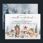 Snowy Winter Onederland Woodland Animals födelseda Inbjudningar<br><div class="desc">Fira din lilla kritikers första födelsedag med den här visuella inbjudan som innehåller en grupp söta skogsdjur och frostiskt skogslandskap i elegant muterade helgdag färger. Varje inbjudan levereras med en matchande bakåtdesign, men du kan lägga till ytterligare ett foto till baksidan om du föredrar det genom att klicka på knappen...</div>