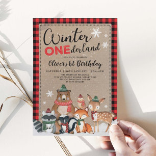 Snowy Winter ONEderland Woodland Forest Birthday Inbjudningar