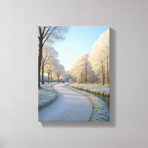 Snowy Winter Pathway med Frosty Träd Canvastryck