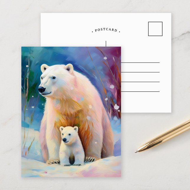 Snowy Winter Polar Bears Modern Art Vykort (Skapare uppladdad)