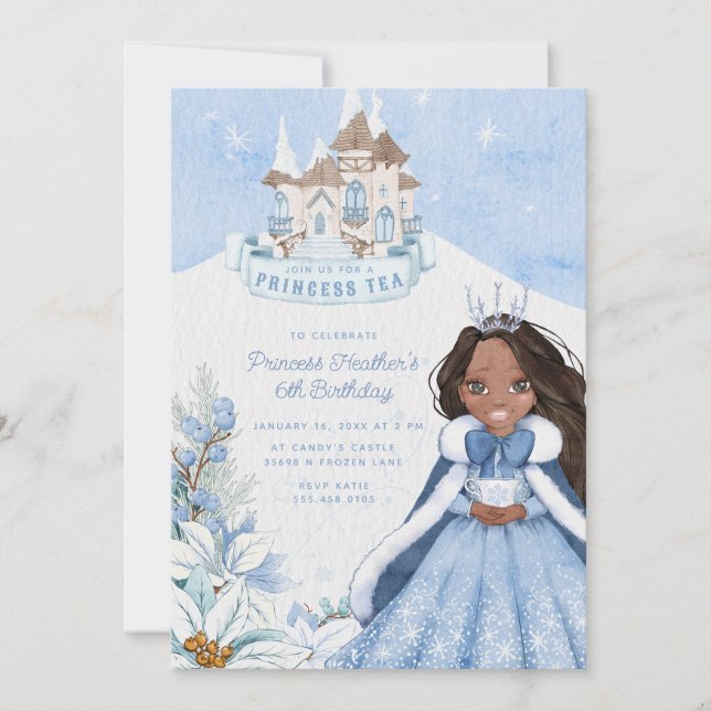 Snowy Winter Princess Tea Party bjudan Inbjudningar (Framsida)