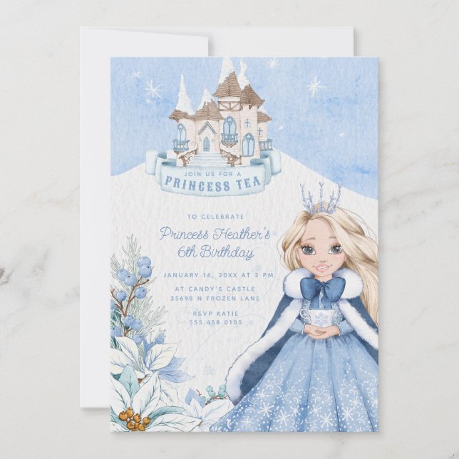 Snowy Winter Princess Tea Party bjudan Inbjudningar (Framsida)
