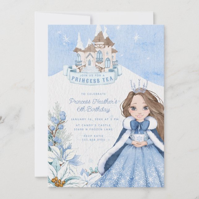 Snowy Winter Princess Tea Party bjudan Inbjudningar (Framsida)