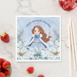 Snowy Winter Red Har Princess Birthday Pappersservett
