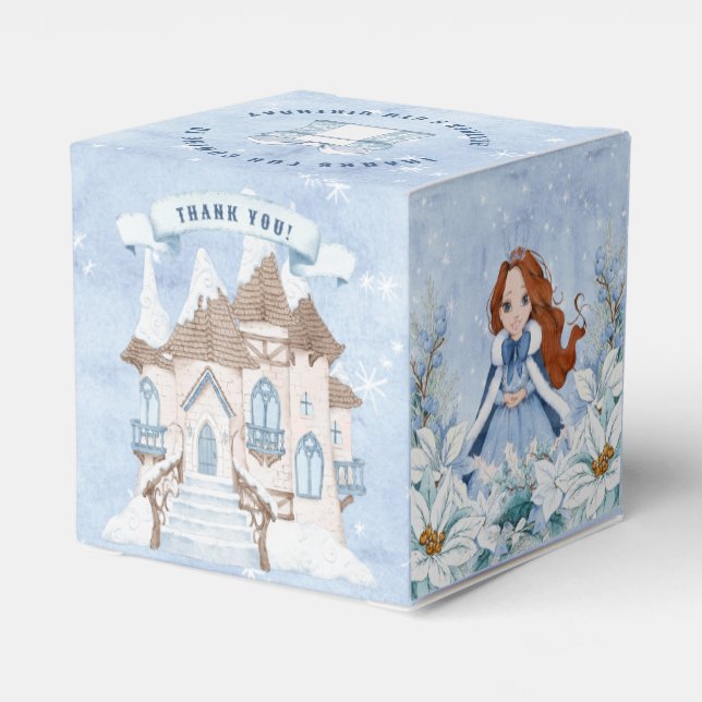 Snowy Winter Red Headed Princess Birthday Presentaskar (Baksidan Sidan)