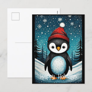 Snowy Winter Santa Penguin-Helgdagar Helg Vykort