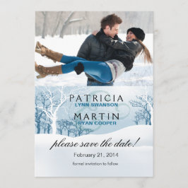 Snowy Winter Save Date Photo - isblått Spara Datumet