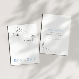 Snowy Winter Ski Newlyed Couple Black White Spara Datumet