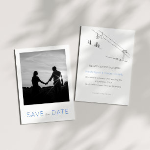 Snowy Winter Ski Newlyged Couple Black and White Spara Datumet