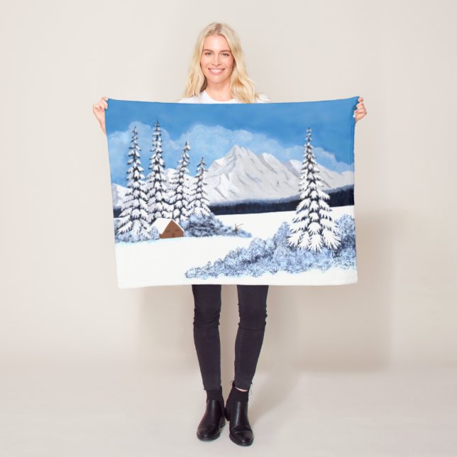 Snowy Winter Small Fleece Blanket (På plats)