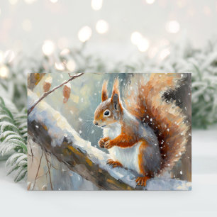 Snowy Winter Squirrel Modern Art Kort