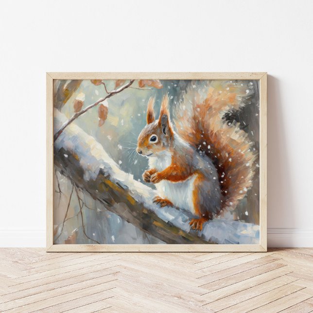 Snowy Winter Squirrel Modern Art Poster (Skapare uppladdad)