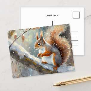 Snowy Winter Squirrel Modern Art Vykort
