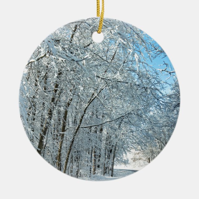 Snowy Winter Träd Julgransprydnad Keramik (Framsidan)