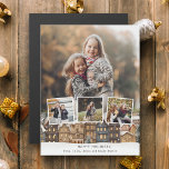 Snowy Winter Village Four Photo Collage<br><div class="desc">Helgdag med citattecken som visar en rad hus med snö-täckt tak,  tre fyrkantiga fotomallar och en porträtt-orienterad fotobakgrundsmall med redigerbar text fält.</div>