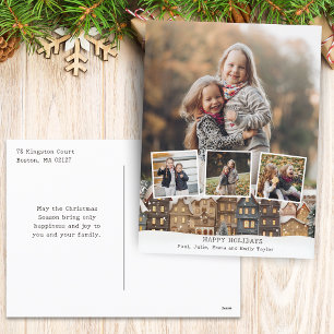 Snowy Winter Village Four Photo Collage Helg Vykort
