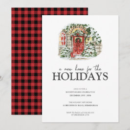 Snowy Winter Village Red Play Houseuppvärmning Par Inbjudningar