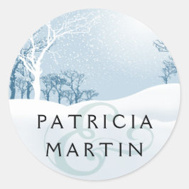 Snowy Winter Wed- isblått Runt Klistermärke