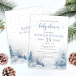 Snowy Winter Wonderland Pojke Shower-inbjudan<br><div class="desc">Elegant festiv vattenfärgsdamm blått vinterskog i snö pojke eller könsmässig inbjudan till babydusch på temat "Winter Wonderland". Perfekt för julduschen i helgdag firande.</div>