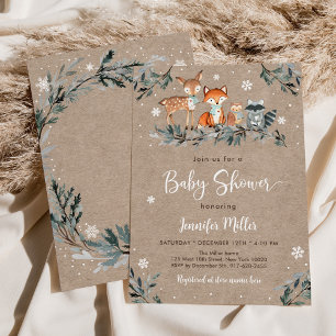 Snowy Winter Woodland Animal Baby Shower Inbjudningar