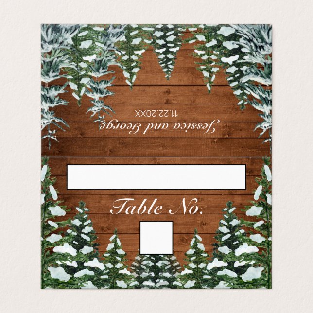 Snowy Wood & Forest Bordsnummer and Namn Card Kort (Utsida ovikt)