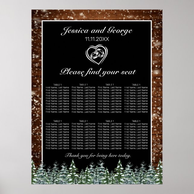 Snowy Wood & Forest Bröllop Seatschdiagram Poster (Framsidan)