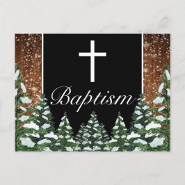 Snowy Wood & Forest Gräs Baby Baptism Meddelande Vykort