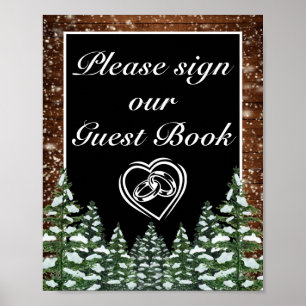 Snowy Wood & Forest Gräs Bröllop-skylt Poster