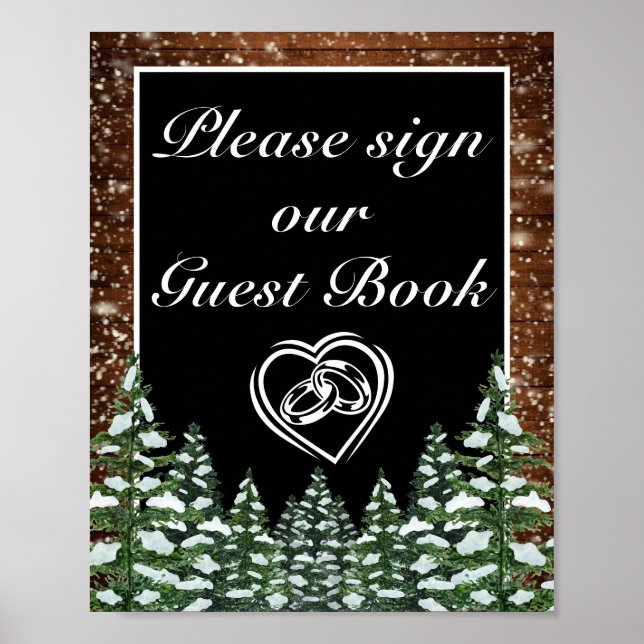 Snowy Wood & Forest Gräs Bröllop-skylt Poster (Framsidan)