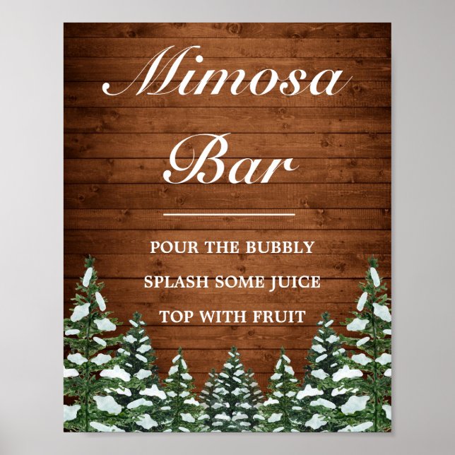 Snowy Wood & Forest Gräs Mimosa Pub Bröllop Sign Poster (Framsidan)