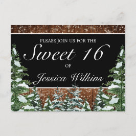 Snowy Wood & Forest Gräs Sweet 16 Meddelande Vykort