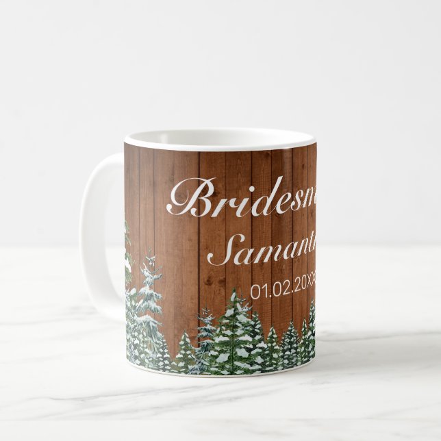 Snowy Wood & Forest Land Bridesmaid Bröllop Kaffemugg (Framsida vänster)