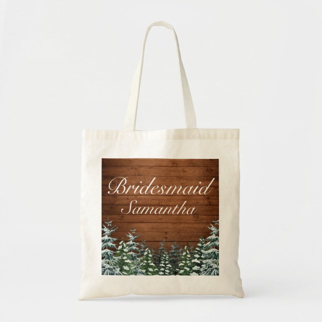 Snowy Wood & Forest Land Bridesmaid Bröllop Tygkasse (Framsidan)