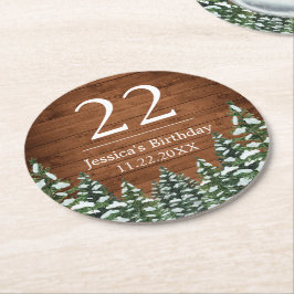 Snowy Wood & Forest Land Gräs Birthday Underlägg Papper Rund