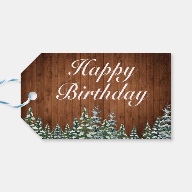 Snowy Wood & Forest Land Gräs Grattis på födelseda Presentetikett (Baksidan Horisontell)
