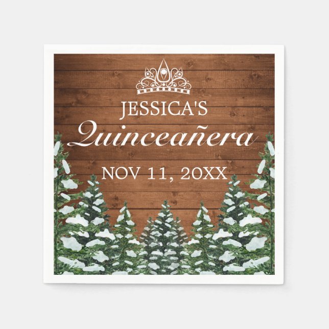 Snowy Wood & Forest Land Gräs Tiara Quinceañera Pappersservett (Framsidan)