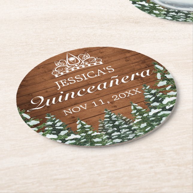 Snowy Wood & Forest Land Gräs Tiara Quinceanera Underlägg Papper Rund (Vinklad)