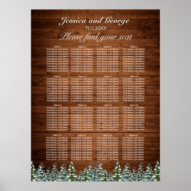 Snowy Wood Forest Land Seating Chart 16 Bord Poster (Framsidan)