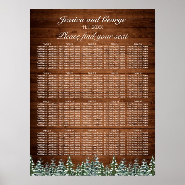 Snowy Wood Forest Land Seating Chart 20 Bord Poster (Framsidan)