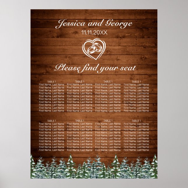 Snowy Wood & Forest Landsbyggsbröllop Sittdiagram Poster (Framsidan)
