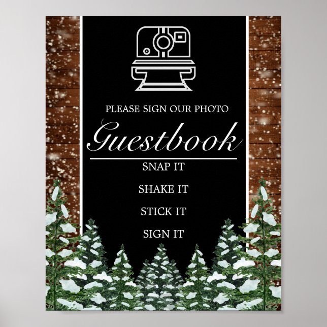 Snowy Wood & Forest Photo Bok Bröllop-skylt Poster (Framsidan)