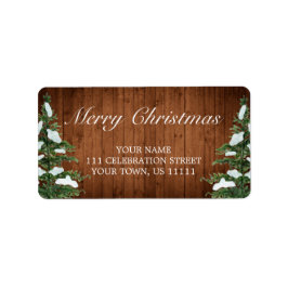 Snowy Wood & Forest Rural God jul Adress Adressetikett