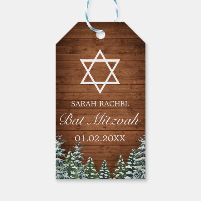 Snowy Wood & Forest Rural Gräs Bat mitzvah Presentetikett (Framsidan)