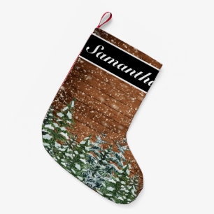 Snowy Wood & Forest Rural Gräs jul Liten Julstrumpa