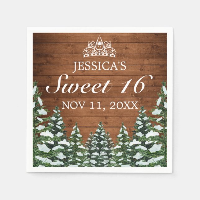Snowy Wood & Forest Rural Gräs Tiara Sweet 16 Pappersservett (Framsidan)